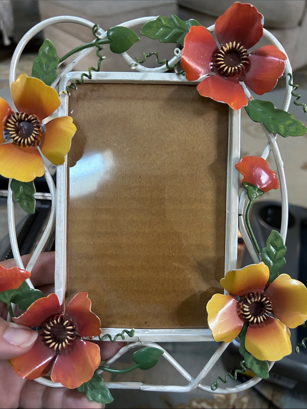 Vintage 4x6” Floral Metal Photo Frame in Orange and Yellow - Home Accents